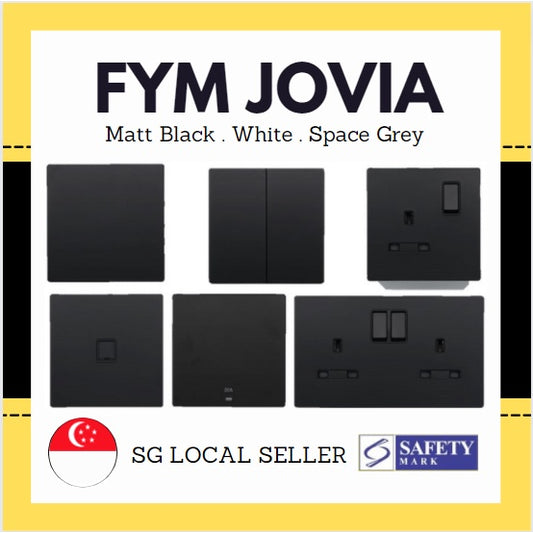 FYM Jovia Matt Black Grey White Frameless Switch Socket 4HOME SINGAPORE - 4HOME