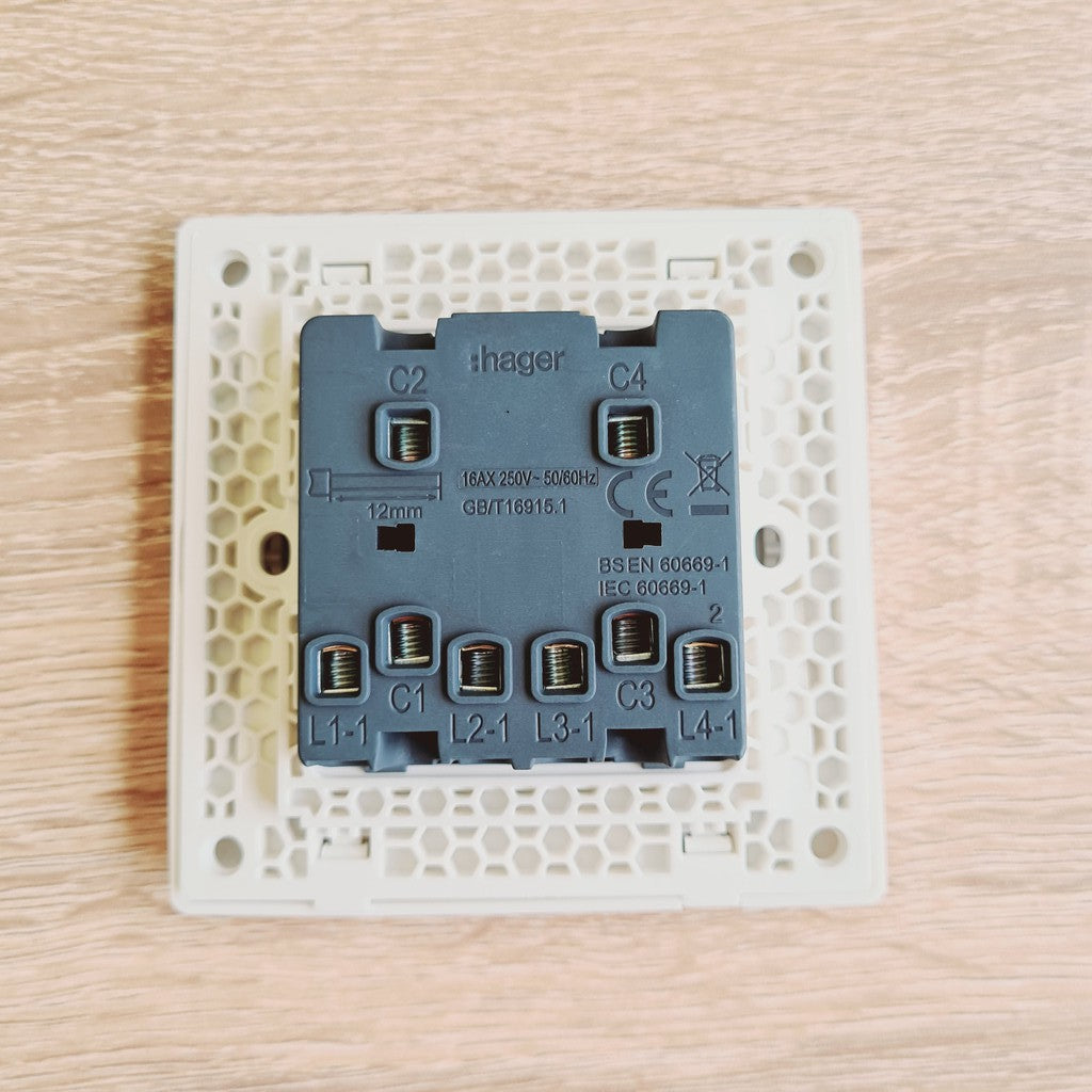 Hager 4Gang 4G 4G1W 4G2W Quadruple Wall Switch White 4HOME SINGAPORE - 4HOME