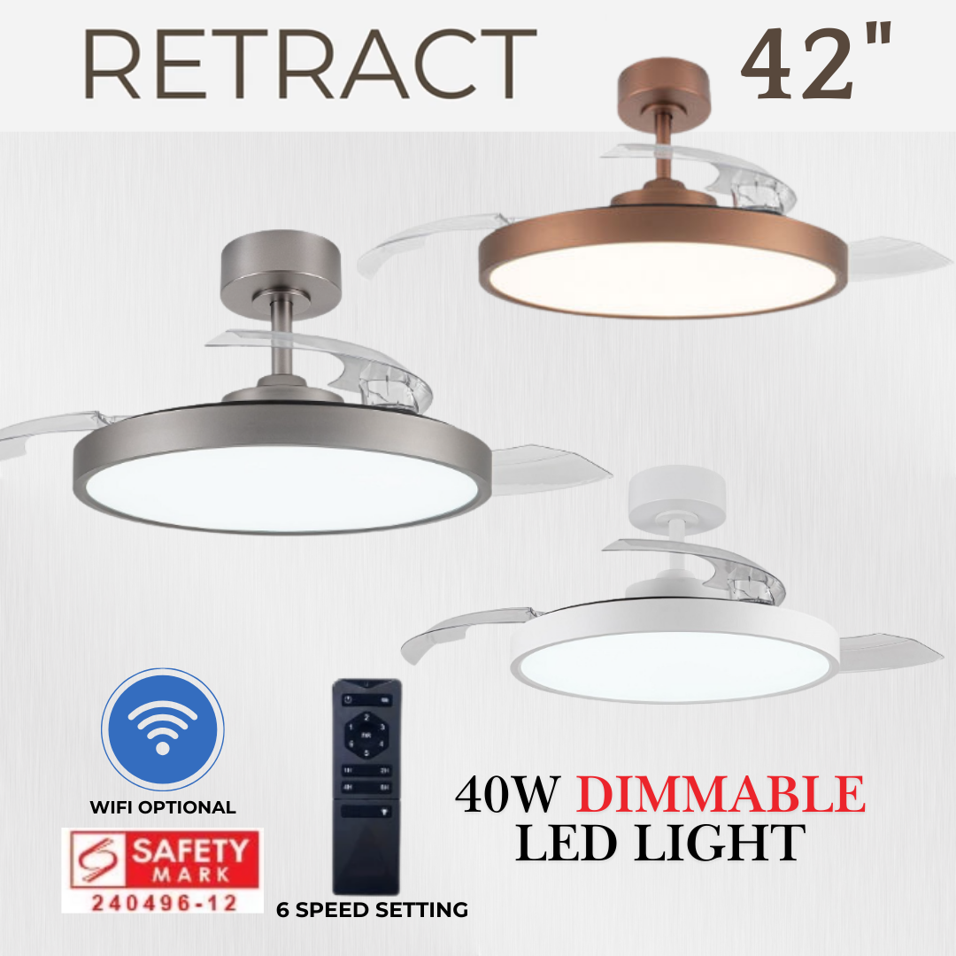 Fanco Tristar Retract 42inch White Copper Space Grey Retractable Ceiling Fan