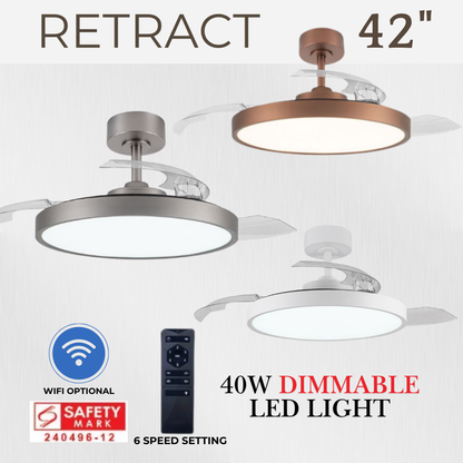 Fanco Tristar Retract 42inch White Copper Space Grey Retractable Ceiling Fan