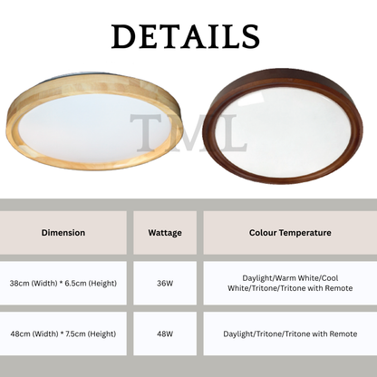 Japanese Design Solid Real Wood LED Ceiling Light 36W 48W Walnut Pine