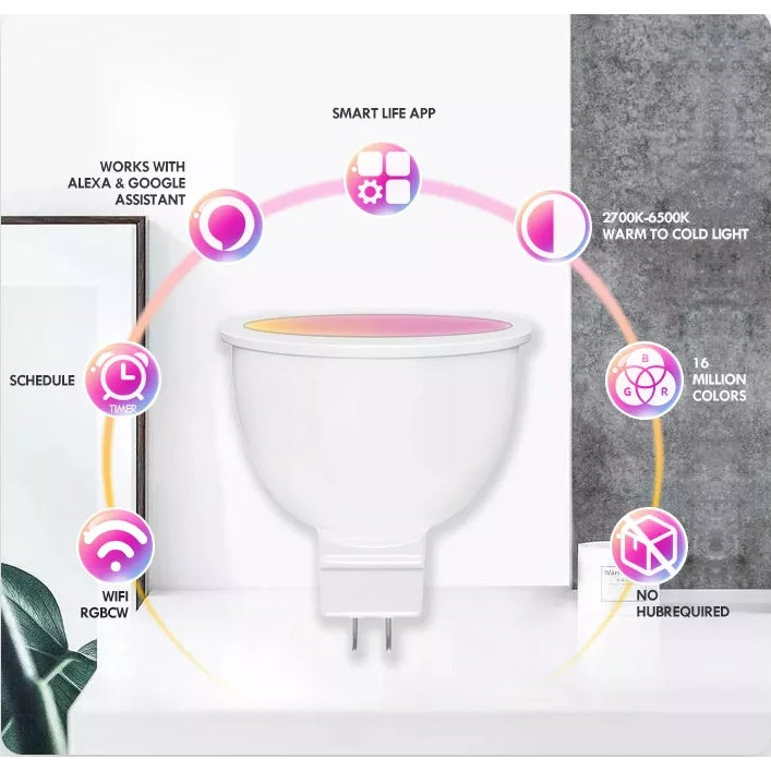 [SG Stock] 4HOME SINGAPORE GU10 WIFI Smart LED Bulb RGB + W Dimmable 5W Works with Google Home Amazon Alexa - 4HOME