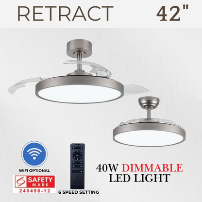 Fanco Tristar Retract 42inch White Copper Space Grey Retractable Ceiling Fan