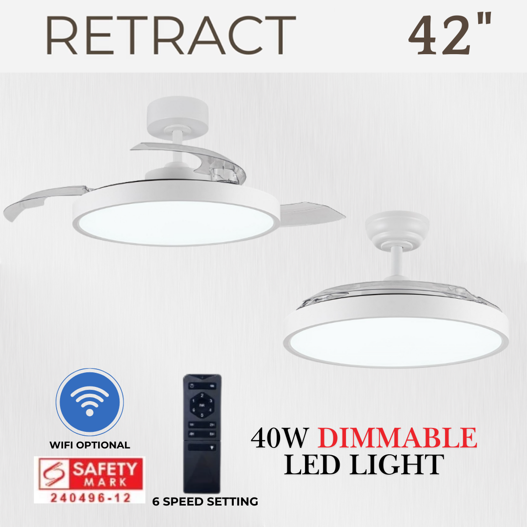 Fanco Tristar Retract 42inch White Copper Space Grey Retractable Ceiling Fan