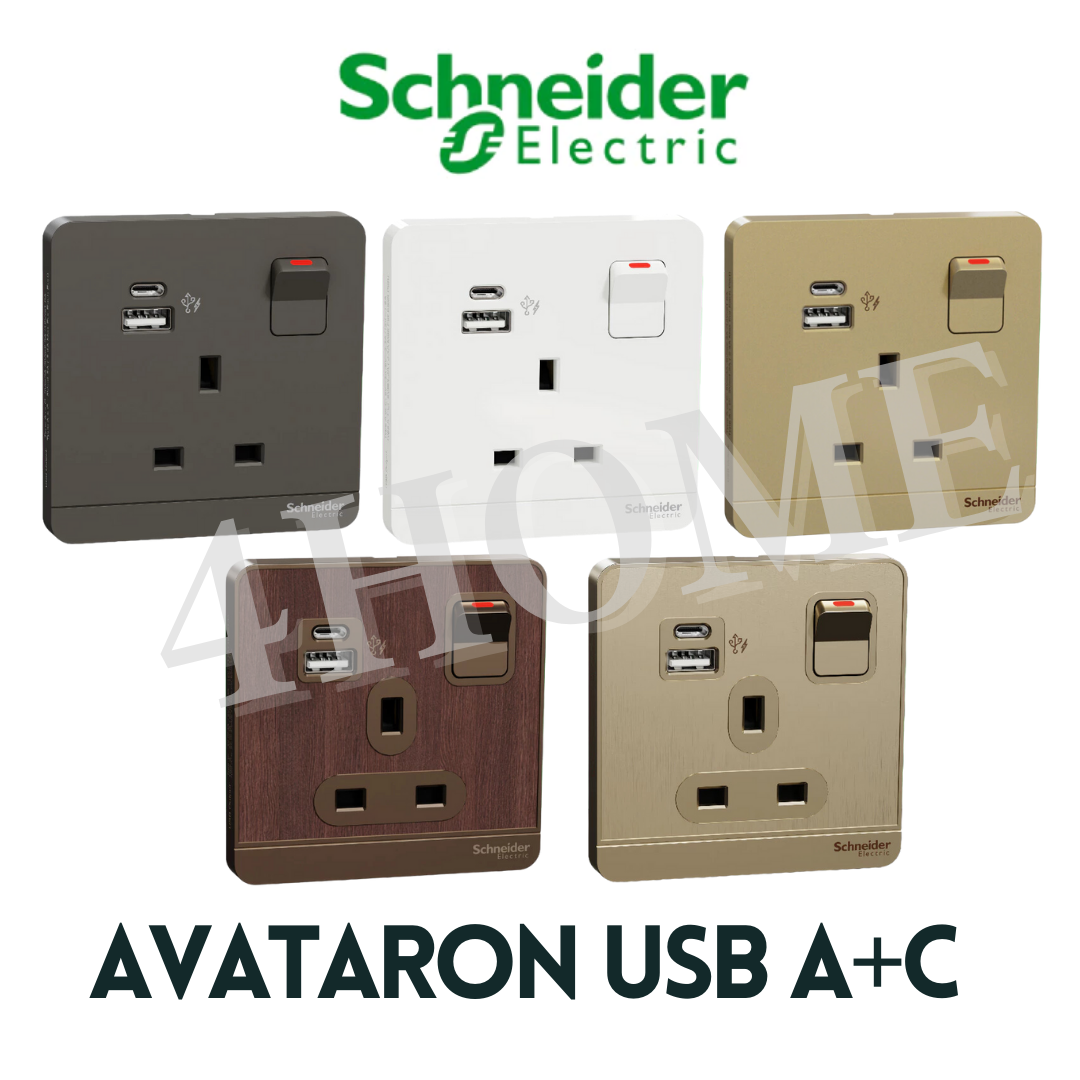 Schneider Electric AvatarOn USB Socket Type A+C White Dark Grey Wine Gold Dark Wood Hairline Gold 4HOME SINGAPORE - 4HOME