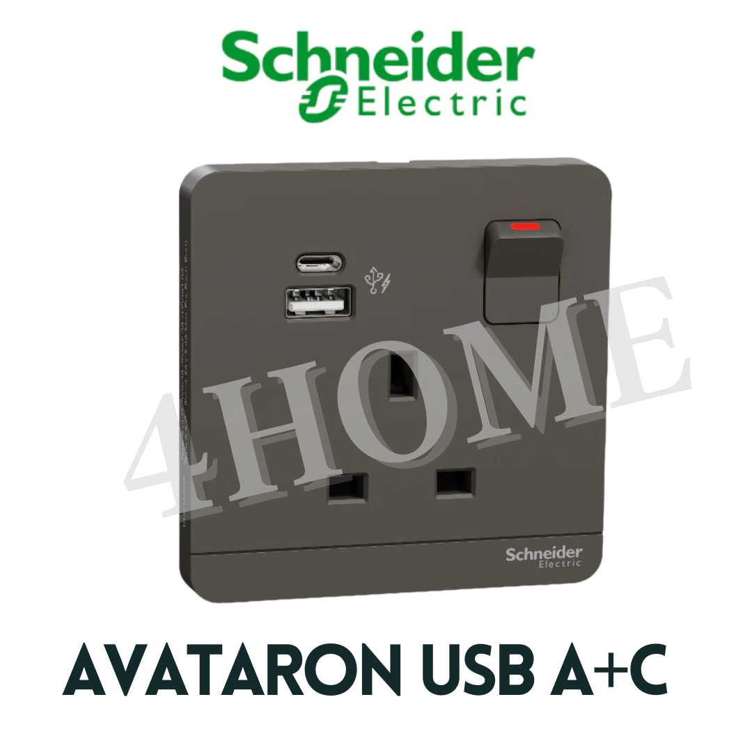 Schneider Electric AvatarOn USB Socket Type A+C White Dark Grey Wine Gold Dark Wood Hairline Gold 4HOME SINGAPORE - 4HOME