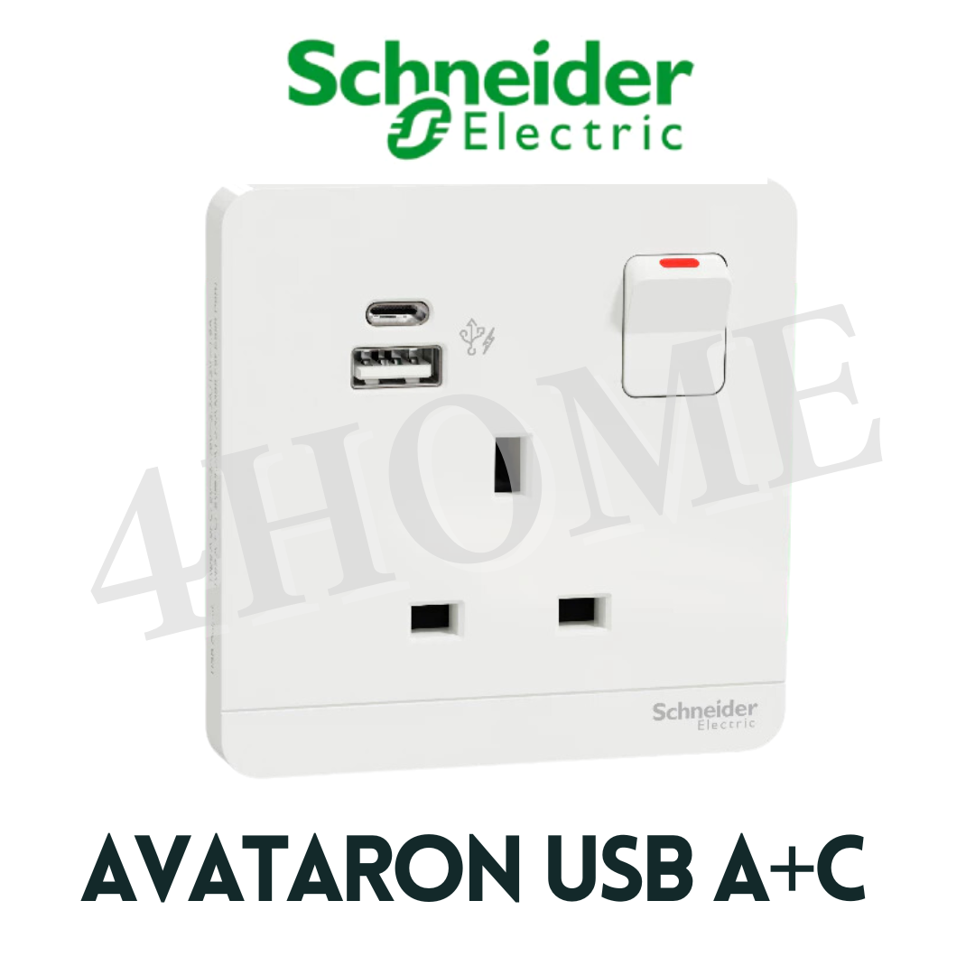 Schneider Electric AvatarOn USB Socket Type A+C White Dark Grey Wine Gold Dark Wood Hairline Gold 4HOME SINGAPORE - 4HOME