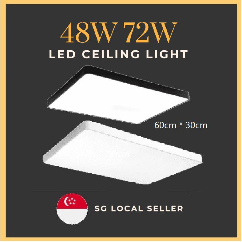 4HOME SINGAPORE 48W 72W Black White Rectangular LED Ceiling Light Nordic Minimal Ceiling Light - Daylight for Kitchen Living Room - 4HOME