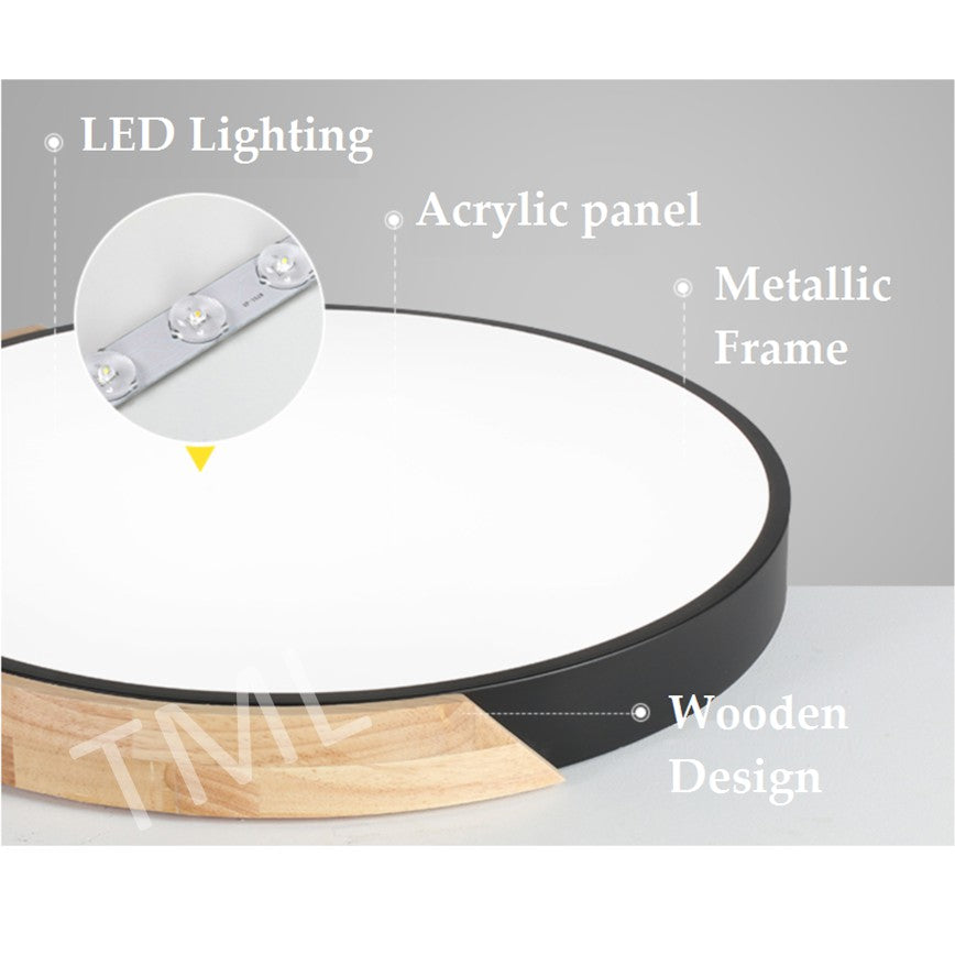 4HOME SINGAPORE 24W 36W Square Nordic Ceiling Light Black White Wooden Frame Round - 4HOME