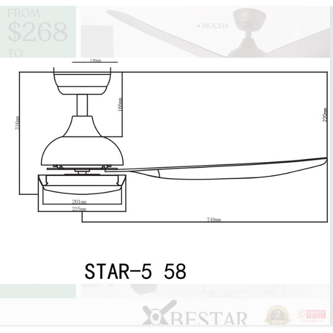SMART Ceiling Fan Bestar Star5 5 Blades 38inch 48inch 58inch Star 5 DC Fan 4HOME SINGAPORE - 4HOME