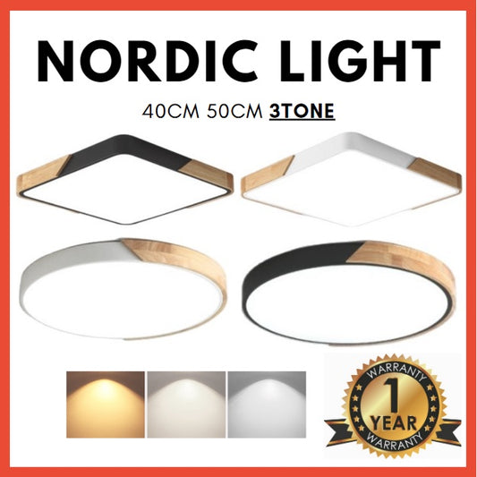 1YEAR WARRANTY Nordic LED Ceiling Light 3Tone 30W 48W with Wood 40cm 50cm 4HOME SINGAPORE - 4HOME
