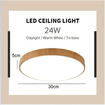 4HOME SINGAPORE 24W 36W Nordic Minimal LED Ceiling Light Wood Laminate Frame Daylight Warm White Tritone Macaron - 4HOME