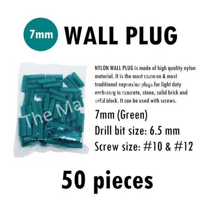 50pieces Nylon Wall Plug 6mm 7mm Red Green 4HOME SINGAPORE - 4HOME
