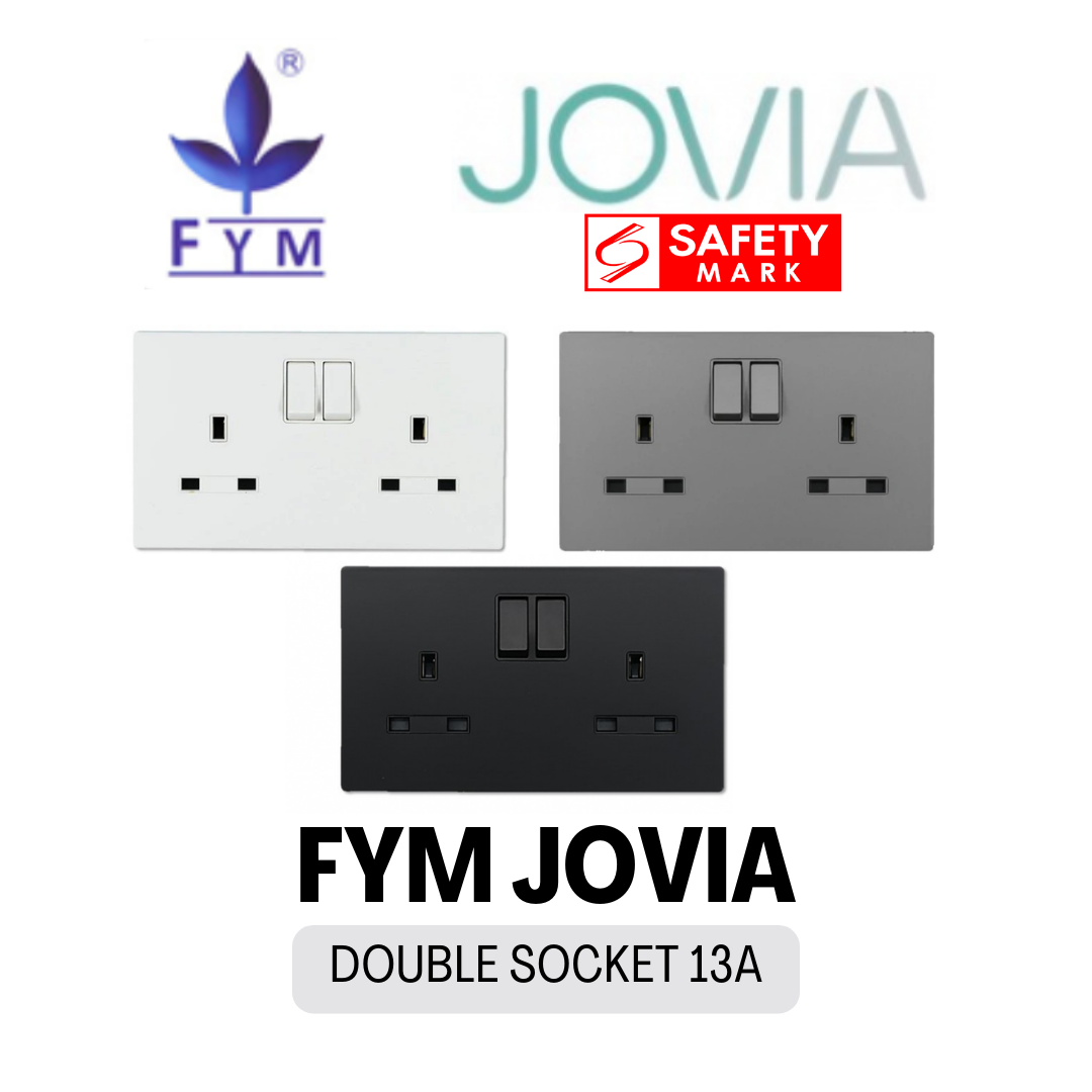 FYM Jovia White Grey Matt Black Frameless Switch Socket 1G 2G 3G 4G 1Way 2Way Single Double Door Bell 20A Heater 4HOME SINGAPORE - 4HOME