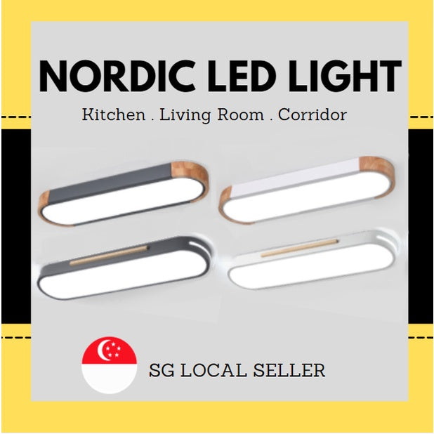 Nordic Wood Rectangular Linear Led Ceiling Light 24W Corridor Bedroom Balcony 4HOME SINGAPORE - 4HOME
