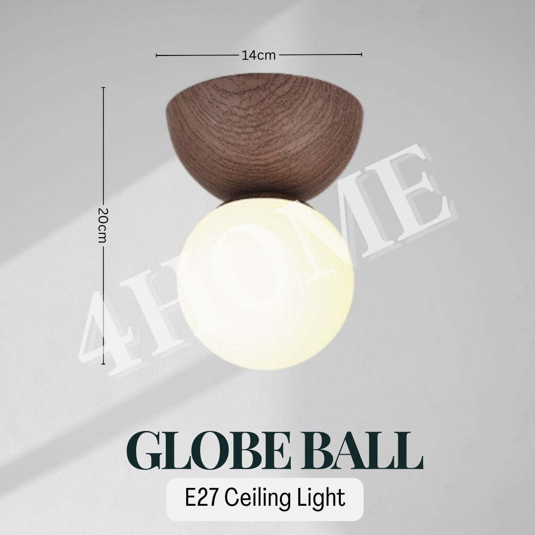 Pluto Globe Ball E27 Ceiling Light Wood Design Walnut Oak Wabi Sabi 4HOME SINGAPORE - 4HOME