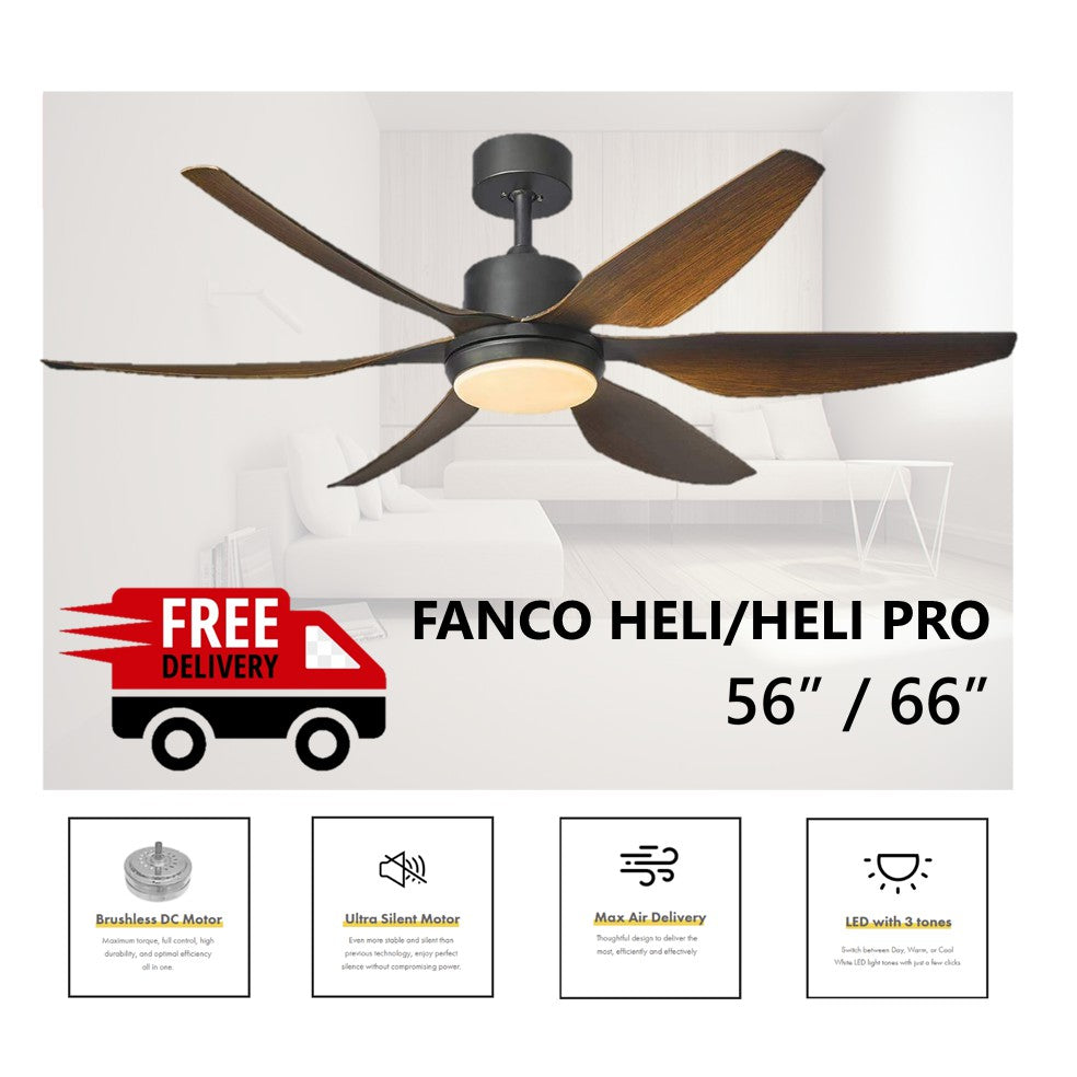 Fanco Heli Ceiling Fan with LED Light 56inch 66inch (Installation available) 4HOME SINGAPORE - 4HOME