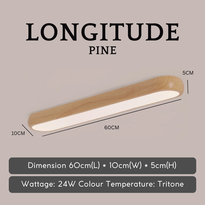 Longitude light wood Pine linear oval shaped led ceiling light