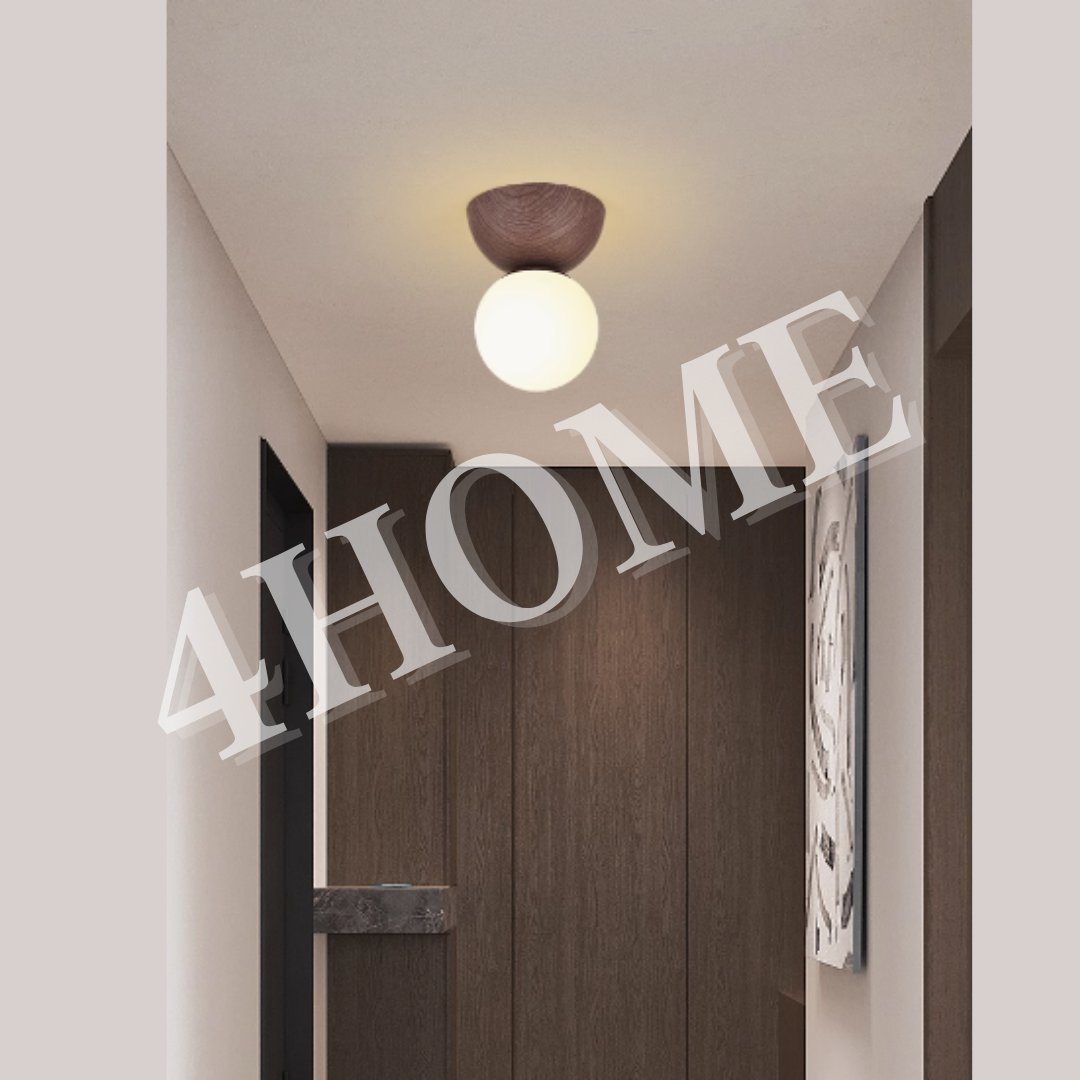 Pluto Globe Ball E27 Ceiling Light Wood Design Walnut Oak Wabi Sabi 4HOME SINGAPORE - 4HOME