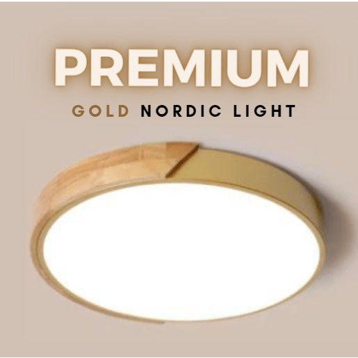 4HOME SINGAPORE 24W 36W Premium Nordic LED Ceiling Light Gold Wood Design- Daylight Warm White Tri-tone Macaron - 4HOME