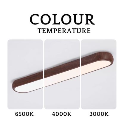 Longitude Japanese Wood Print Oval Shaped Linear LED Ceiling Light– Modern Nordic 24W Tritone Pine Walnut