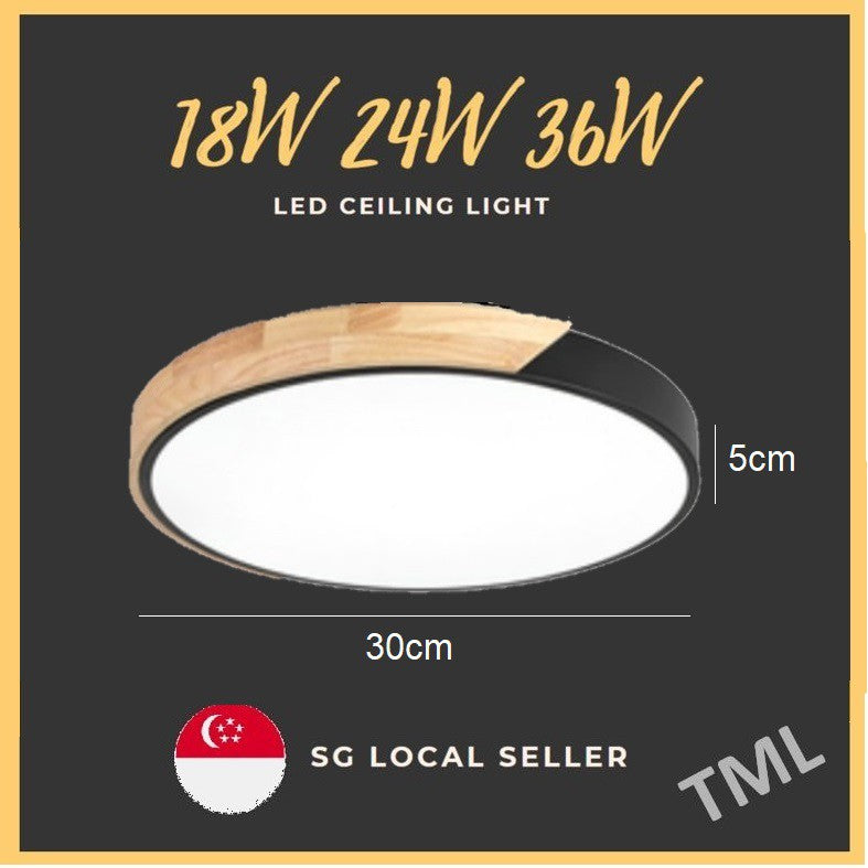 4HOME SINGAPORE 24W 36W Square Nordic Ceiling Light Black White Wooden Frame Round - 4HOME