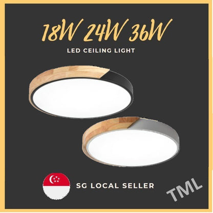 4HOME SINGAPORE 18W 24W 36W Nordic LED Ceiling Light Black White Wood Frame - 4HOME