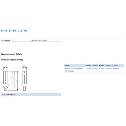 Philips Master PL-C / PLC 2 Pin 2P 13W 18W Light Tube 827 840 865 4HOME SINGAPORE - 4HOME