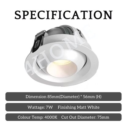 Nano Recessed LED Spotlight 7W 4000K | 360° Rotatable 45° Adjustable Tilt | Premium Downlight Ceiling Light