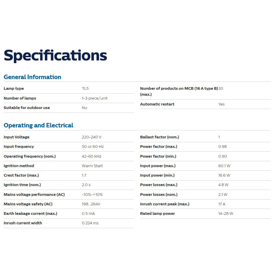 Philips Electronic Ballast EB-Ci 1-2 36W / 1-4 18W EB-Ci 1-2 14-28W for TL5 TLD 4HOME SINGAPORE - 4HOME