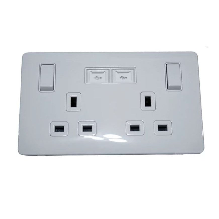 [SG Local Seller] FYM Wall Power Socket Outlet with USB Port Single Socket Double Socket UP2100WH UP3100WH 4HOME SINGAPORE - 4HOME