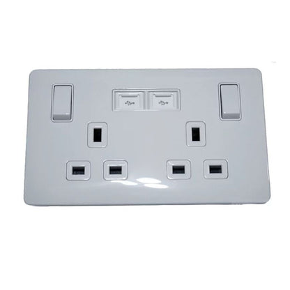 [SG Local Seller] FYM Wall Power Socket Outlet with USB Port Single Socket Double Socket UP2100WH UP3100WH 4HOME SINGAPORE - 4HOME