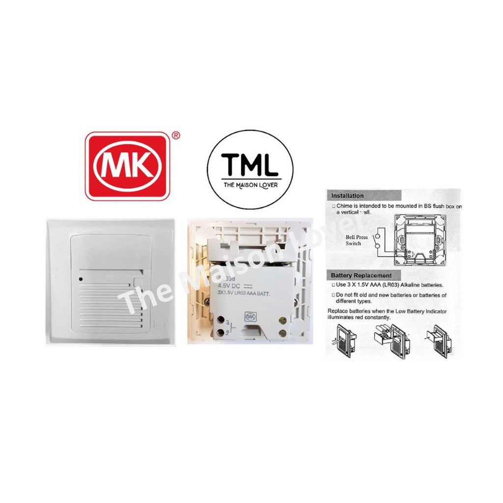 MK Door Bell Chime Battery Operated S4338 WHI 4HOME SINGAPORE