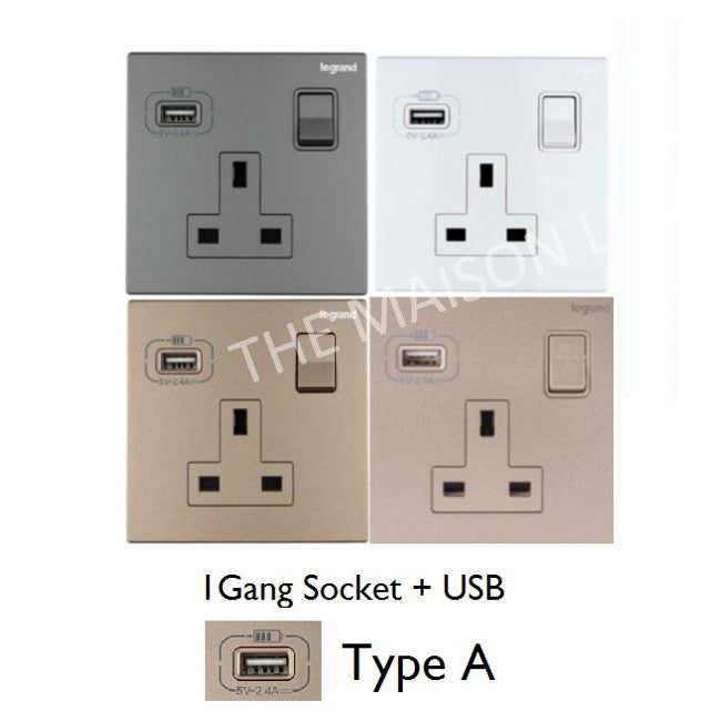 Legrand Galion Socket with USB Champagne Rose Gold Dark Silver White Matt Black 4HOME SINGAPORE - 4HOME