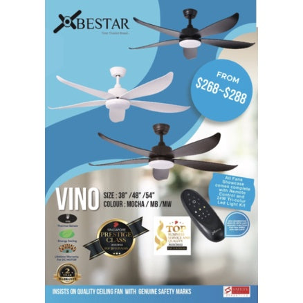 Bestar Vino 5blades DC Ceiling Fan 38inch 48inch 54inch 24W light 4HOME SINGAPORE - 4HOME