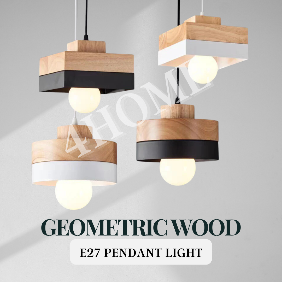 Premium Japanese Style Light Wood Scandinavian E27 Pendant Light Geometric 4HOME SINGAPORE - 4HOME