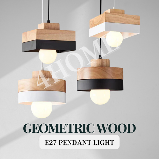 Premium Japanese Style Light Wood Scandinavian E27 Pendant Light Geometric 4HOME SINGAPORE - 4HOME