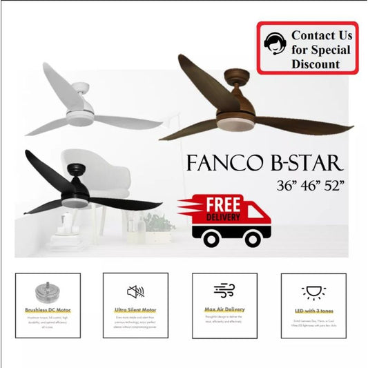 Fanco B-Star Ceiling Fan with 24W LED Light 36 / 46 / 52 inch BStar B Star 4HOME SINGAPORE - 4HOME