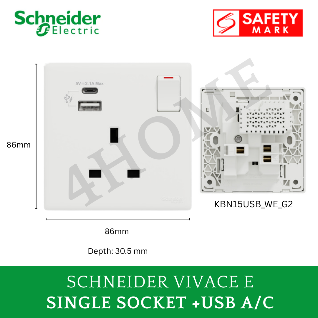 Schneider Vivace E White Switch Socket – Modern Minimalist Design Frameless Glossy White