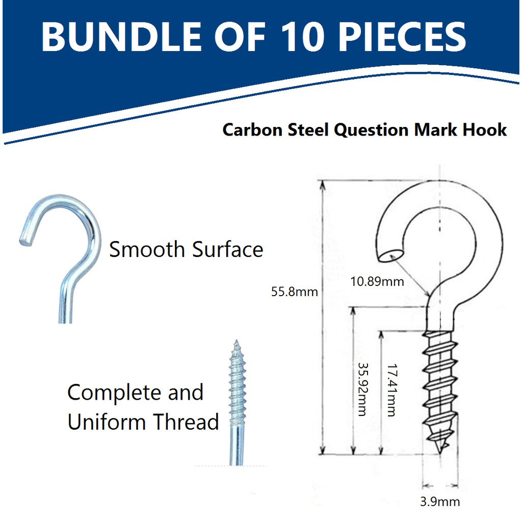 [Bundle of 10] Carbon Steel Question Mark Hook Wall Hook Mirror Hook Plant Hook Painting Hook 4HOME SINGAPORE - 4HOME