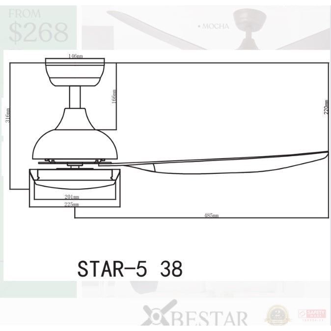 SMART Ceiling Fan Bestar Star5 5 Blades 38inch 48inch 58inch Star 5 DC Fan 4HOME SINGAPORE - 4HOME