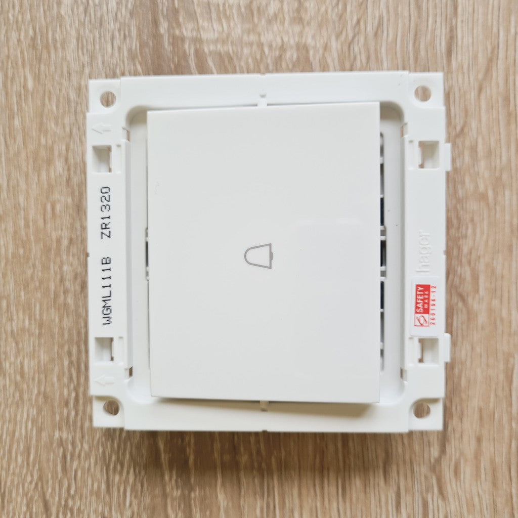Hager Door Bell Switch White with Bell Logo 4HOME SINGAPORE - 4HOME