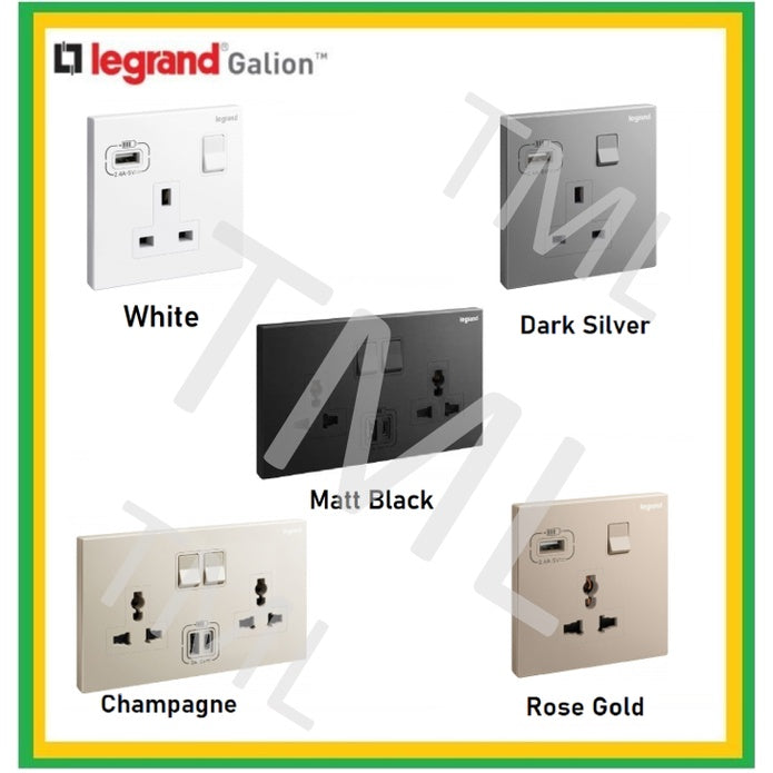 Legrand Galion Socket with USB Champagne Rose Gold Dark Silver White Matt Black 4HOME SINGAPORE - 4HOME