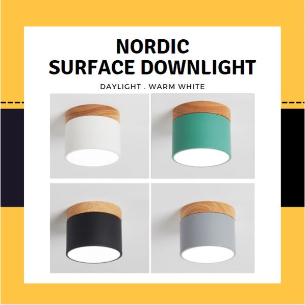 4HOME SINGAPORE 7W Nordic LED Surface Downlight Spotlight Black White Grey with Wood - 4HOME