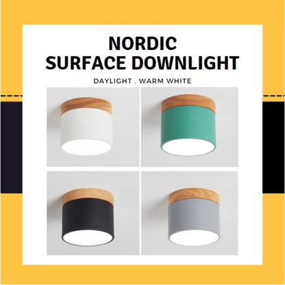 4HOME SINGAPORE 7W Nordic LED Surface Downlight Spotlight Black White Grey with Wood - 4HOME