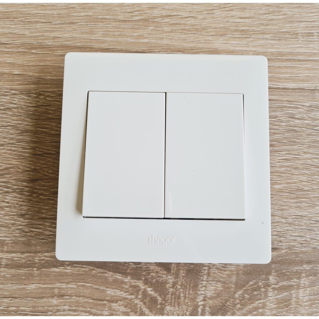 Hager 2Gang 2G1W 2G2W Double Wall Switch White 4HOME SINGAPORE - 4HOME