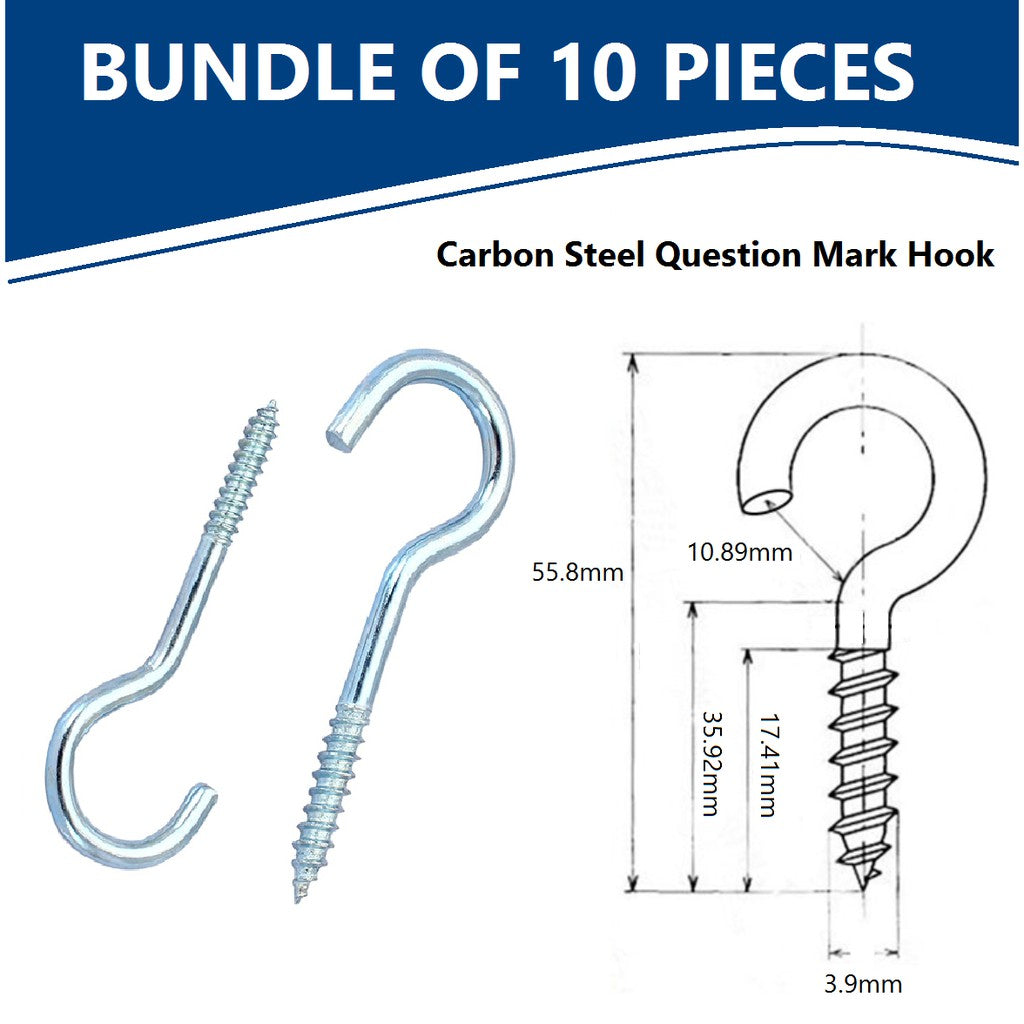 [Bundle of 10] Carbon Steel Question Mark Hook Wall Hook Mirror Hook Plant Hook Painting Hook 4HOME SINGAPORE - 4HOME