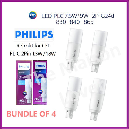 [Bundle of 4] Philips LED PL-C PLC 2P 2Pin G24D 7.5W 9W MyCare Retrofit for 13W 18W PLC fluorescent tube 4HOME SINGAPORE - 4HOME