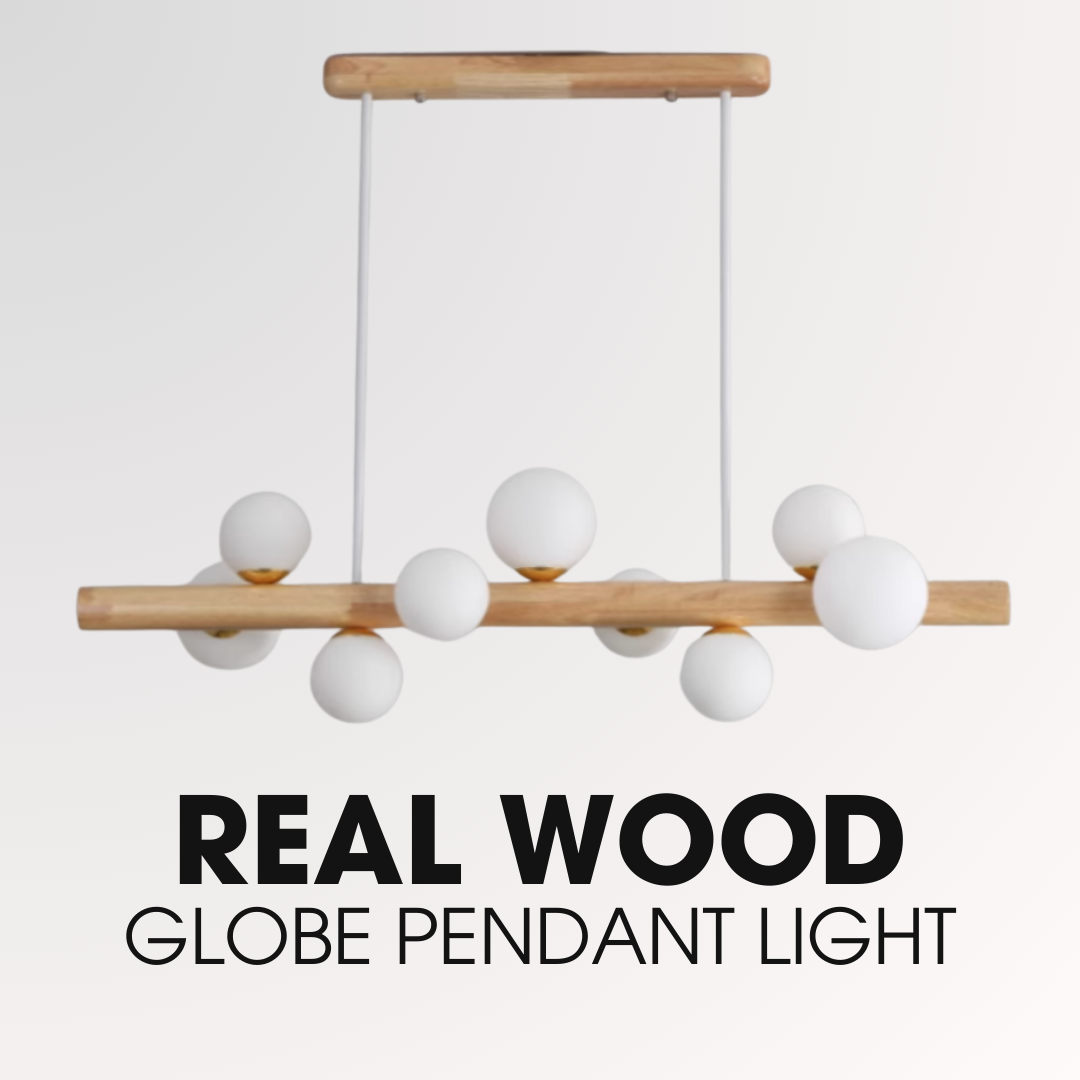 9 head solid wood globe pendant light