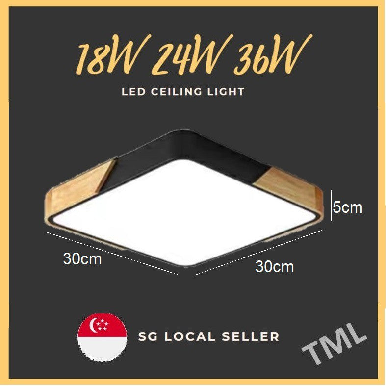 4HOME SINGAPORE 24W 36W Square Nordic Ceiling Light Black White Wooden Frame Round - 4HOME